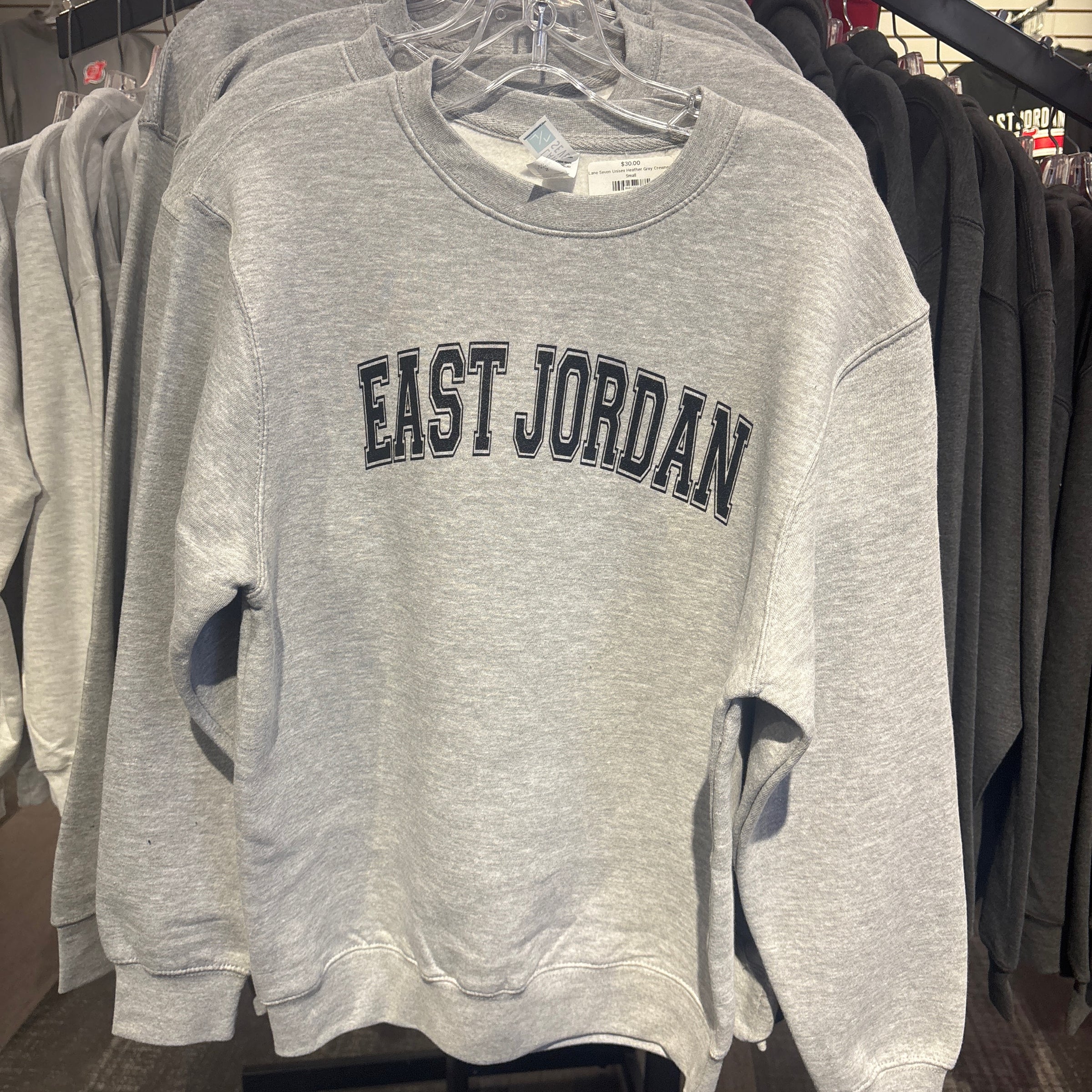 Lane Seven Unisex Heather Grey Crewneck | East Jordan School